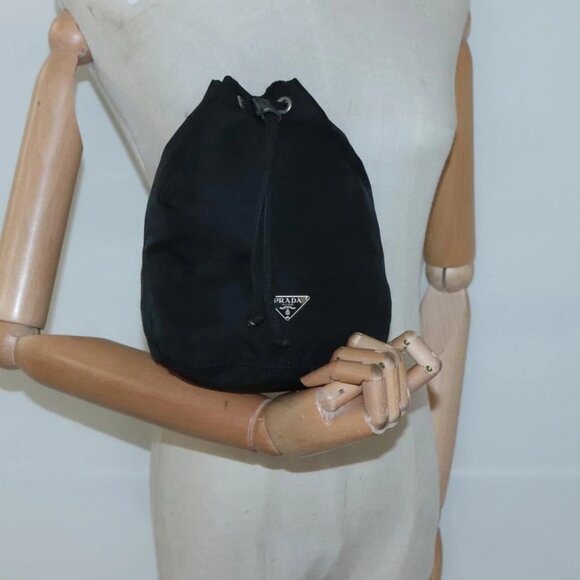 PRADA Pouch Nylon Black Silver Auth - Picture 1 of 15